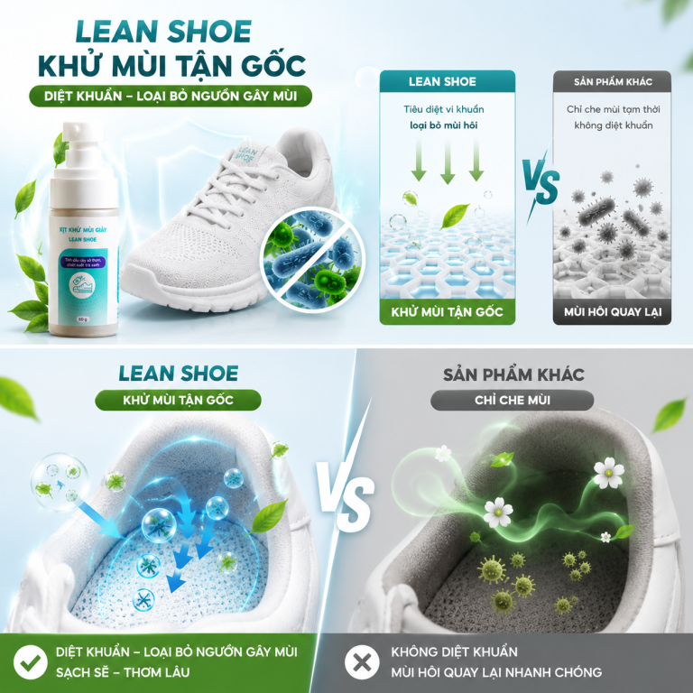 Lean Shoe khóa mùi hôi giày so với sản phẩm chỉ át mùi